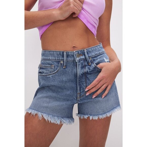 GOOD AMERICAN Good 90's Yoke Contrast Short in Indigo 095 2/26 Denim Jeans - Picture 13 of 16